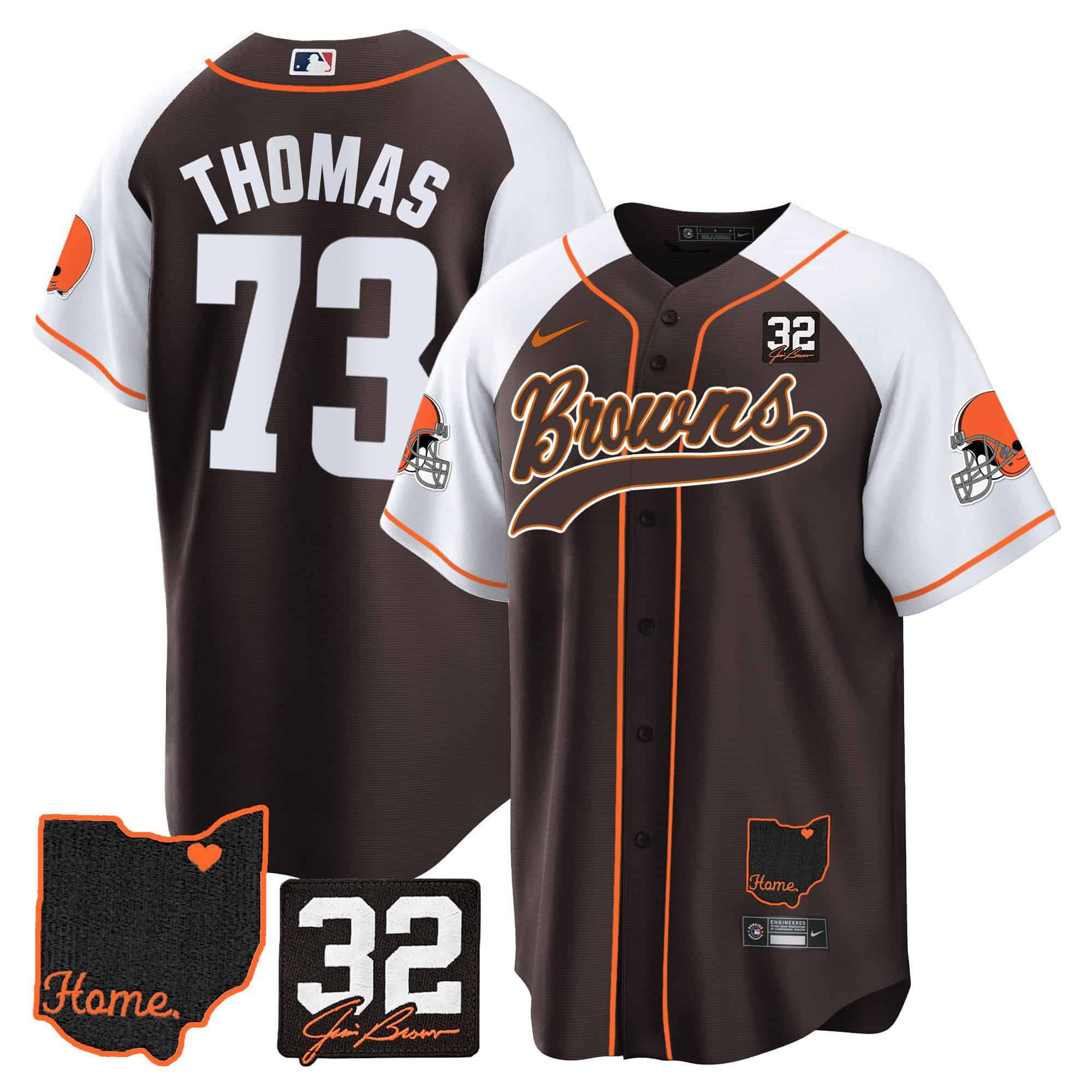 Men Cleveland Browns 73 Thomas Brown Memorial Home Patch Baseball 2024 Nike NFL Jersey